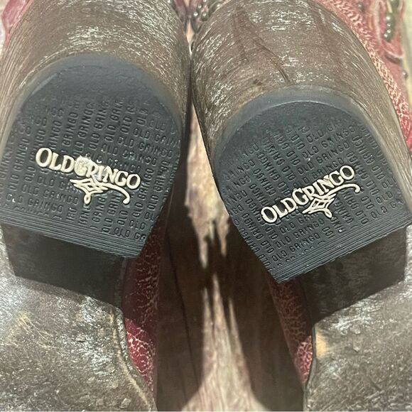 Old Gringo womens red studded distressed cowboy bootsSize 7 1/2 Preowned - Picture 13 of 16